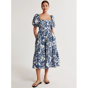 NWT Abercrombie & Fitch Emerson Poplin Puff Sleeve Midi Dress Size M